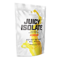 BioTechUSA Juicy Isolate est une boisson protéinée en poudre, aromatisée et rafraîchissante, avec des fibres alimentaires et de la vitamine C, sans sucre, sans matière grasse, sans lactose et sans gluten.