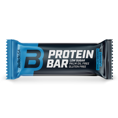 Barre protéinée Protein Bar de BioTechUSA avec une teneur élevée en protéines, avec des protéines de lactosérum et du collagène.